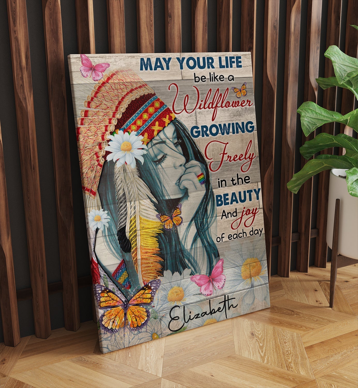 Hippie Girl Canvas Wall Art - May Your Life Be Like A Wildflower