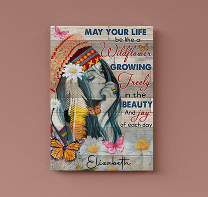 Hippie Girl Canvas Wall Art - May Your Life Be Like A Wildflower