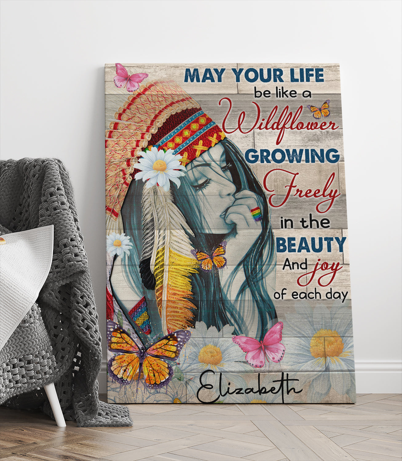 Hippie Girl Canvas Wall Art - May Your Life Be Like A Wildflower