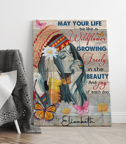 Hippie Girl Canvas Wall Art - May Your Life Be Like A Wildflower