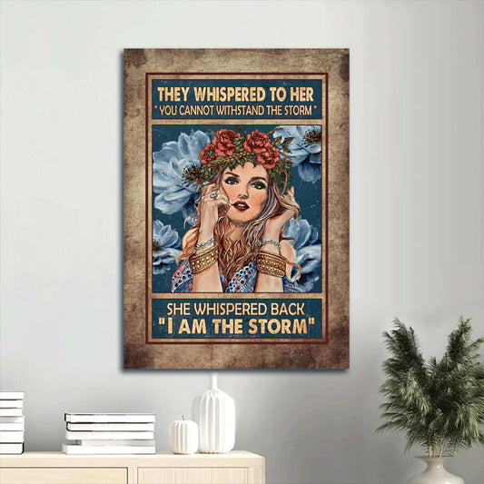 Hippie Girl Flower Wreath They Whispered To Her Canvas Wall Art - Christian Gift