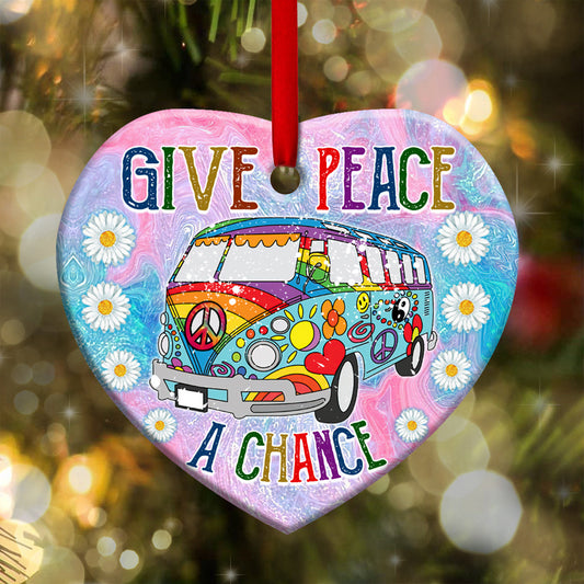 Hippie Give Peace A Chance Heart Ceramic Ornament - Christmas Ornament - Christmas Gift
