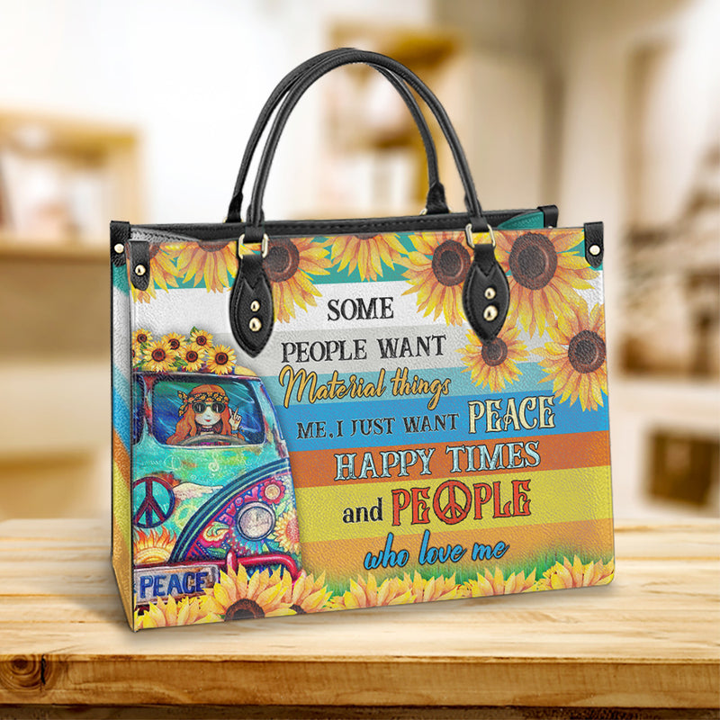 Hippie I Just Want Peace Happy Leather Bag - Women's Pu Leather Bag - Best Mother's Day Gifts