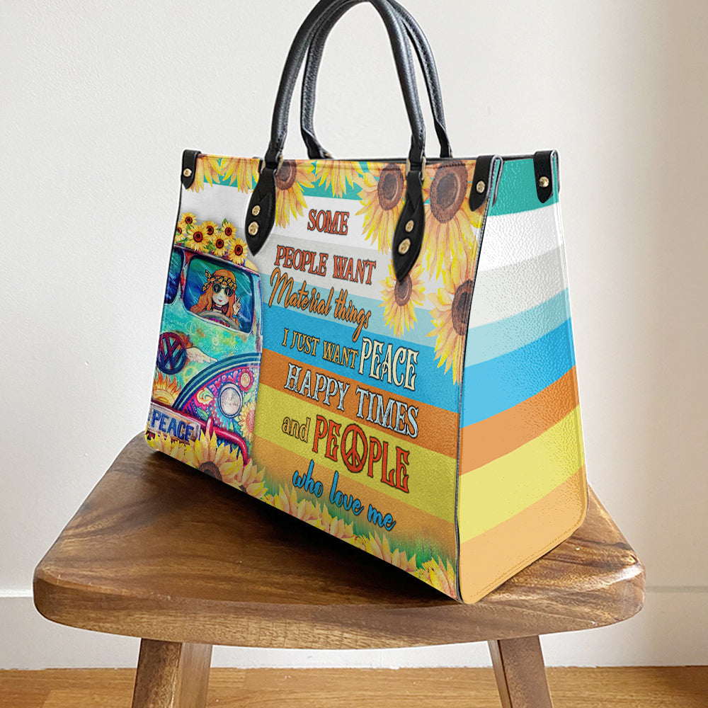 Hippie I Just Want Peace Happy Leather Bag - Women's Pu Leather Bag - Best Mother's Day Gifts