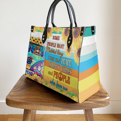 Hippie I Just Want Peace Happy Leather Bag - Women's Pu Leather Bag - Best Mother's Day Gifts