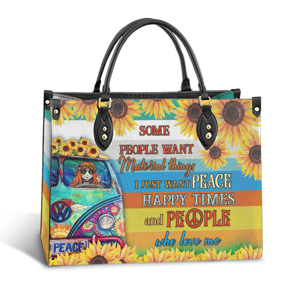 Hippie I Just Want Peace Happy Leather Bag - Women's Pu Leather Bag - Best Mother's Day Gifts
