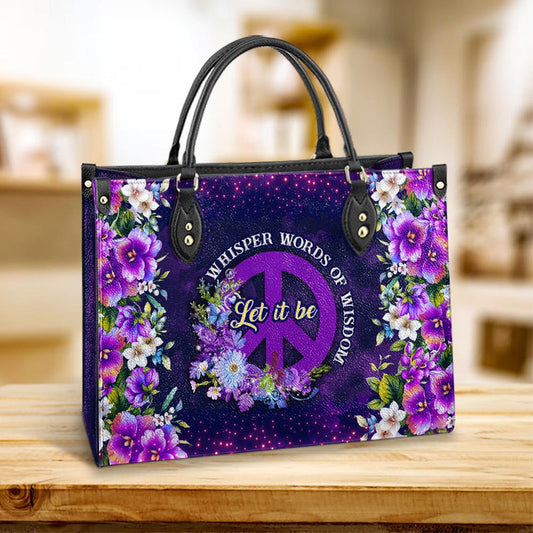 Hippie Let It Be Purple Peace Sign Leather Bag - Women's Pu Leather Bag - Best Mother's Day Gifts