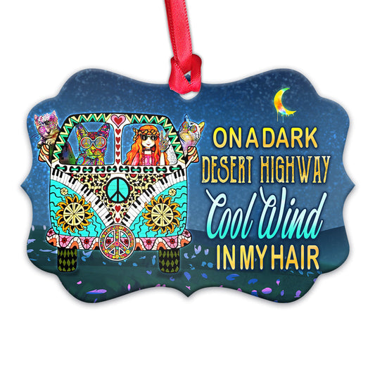 Hippie On A Dark Desert Highway Metal Ornament - Christmas Ornament - Christmas Gift