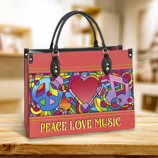 Hippie Peace Love Music Leather Bag - Women's Pu Leather Bag - Best Mother's Day Gifts