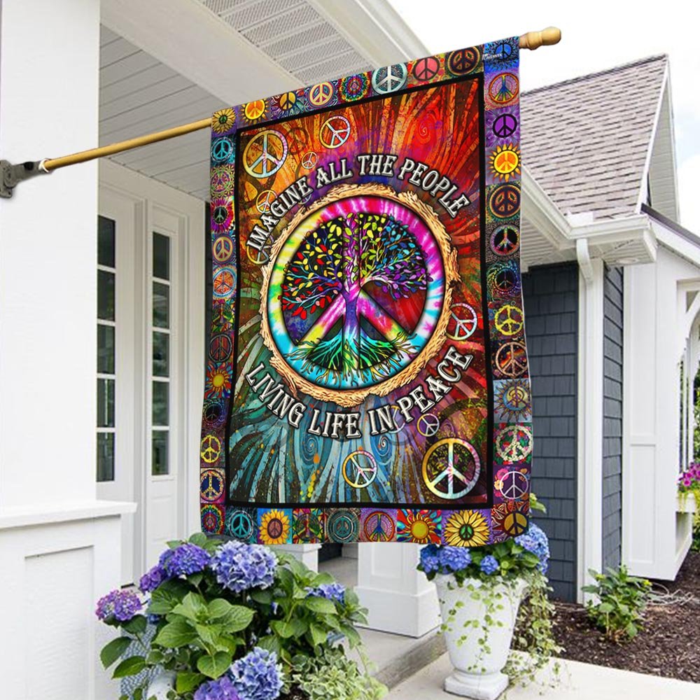 Hippie Peace Sign Tree Of Life Hippie Flag - Outdoor House Flags - Decorative Flags