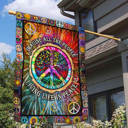 Hippie Peace Sign Tree Of Life Hippie Flag - Outdoor House Flags - Decorative Flags