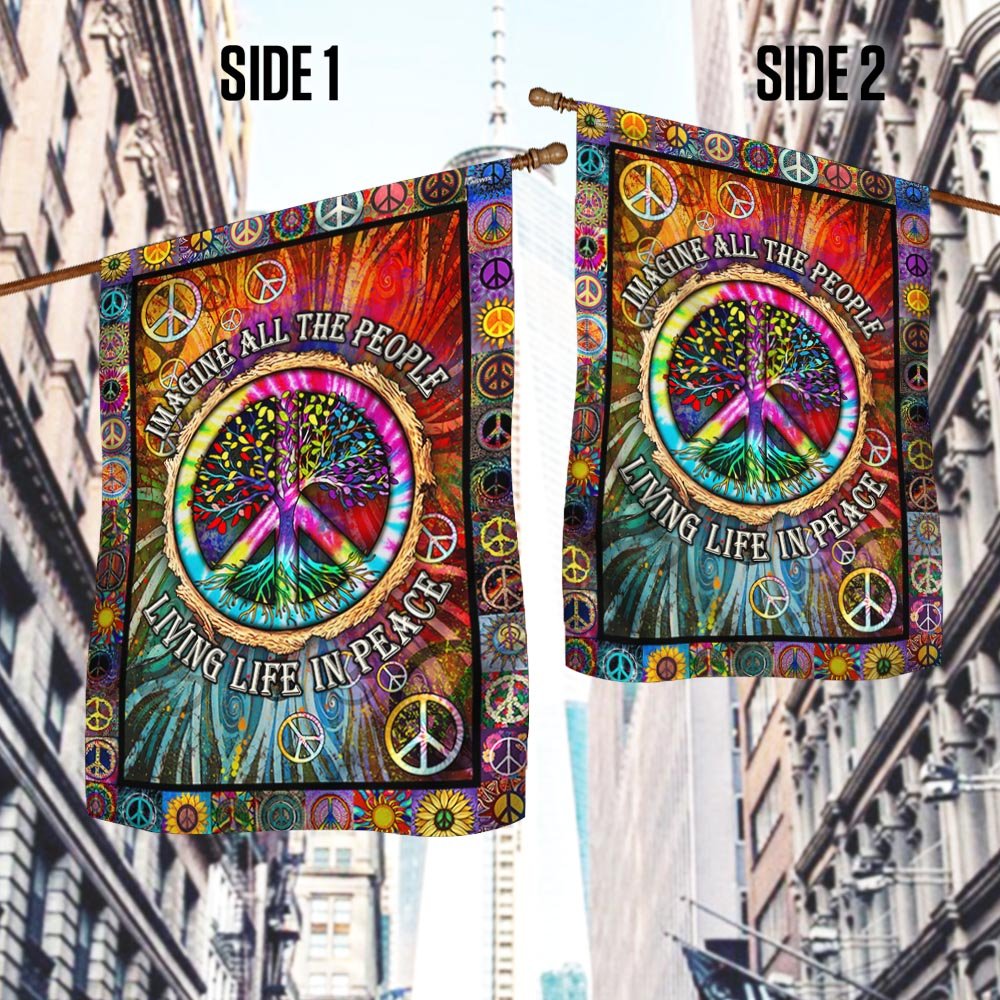 Hippie Peace Sign Tree Of Life Hippie Flag - Outdoor House Flags - Decorative Flags