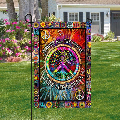 Hippie Peace Sign Tree Of Life Hippie Flag - Outdoor House Flags - Decorative Flags