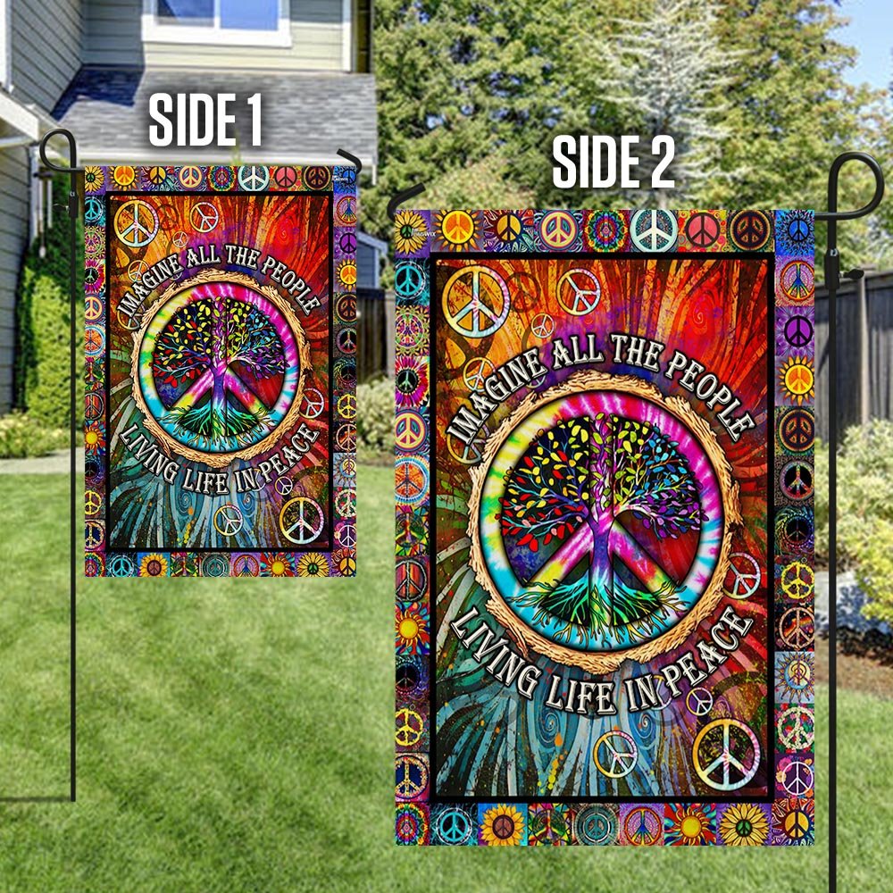 Hippie Peace Sign Tree Of Life Hippie Flag - Outdoor House Flags - Decorative Flags