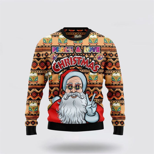 Hippie Santa Claus Peace And Love Ugly Christmas Sweater For Men And Women, Best Gift For Christmas, The Beautiful Winter Christmas Outfit
