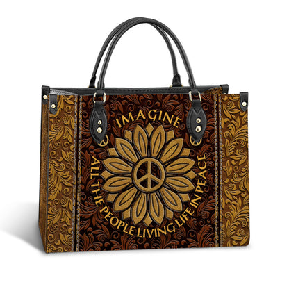 Hippie Sunflower Imagine All The People Living Life In Peace Leather Bag - Women's Pu Leather Bag - Best Mother's Day Gifts