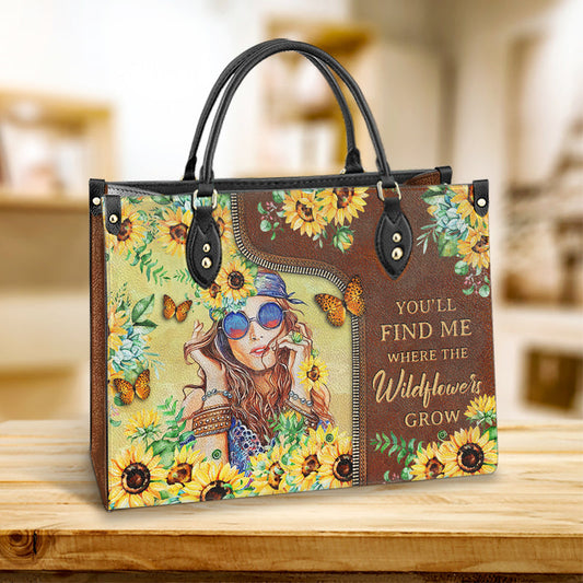 Hippie Where The Wildflowers Grow 1 Leather Bag - Women's Pu Leather Bag - Best Mother's Day Gifts