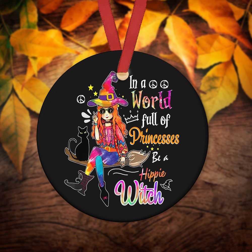 Hippie Witch Ceramic Circle Ornament - Decorative Ornament - Christmas Ornament