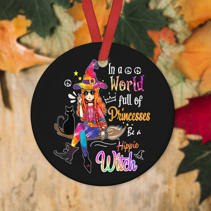 Hippie Witch Ceramic Circle Ornament - Decorative Ornament - Christmas Ornament
