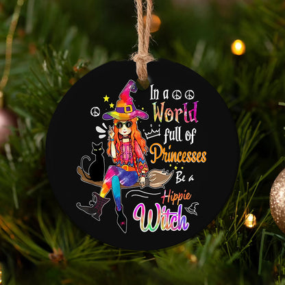 Hippie Witch Ceramic Circle Ornament - Decorative Ornament - Christmas Ornament