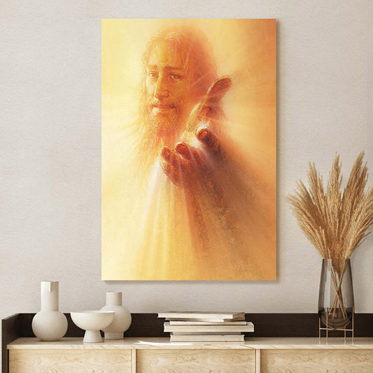 His Hand Is Stretched Out Still Canvas Wall Art - Jesus Picture - Jesus Portrait Canvas