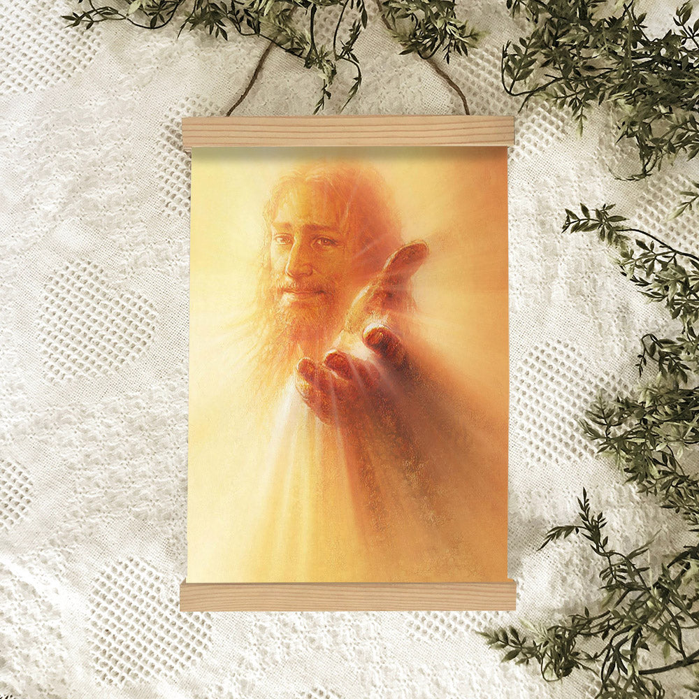 His Hand Is Stretched Out Still Hanging Canvas Wall Art - Jesus Picture - Jesus Portrait Canvas - Religious Canvas
