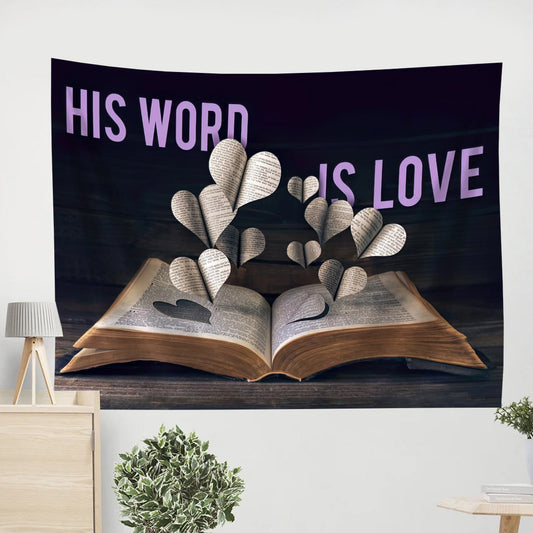 His Word Is Love Wall Art Decor - Religious Tapestry - Tapestry Wall Hanging - Christian Tapestry Wall Hanging