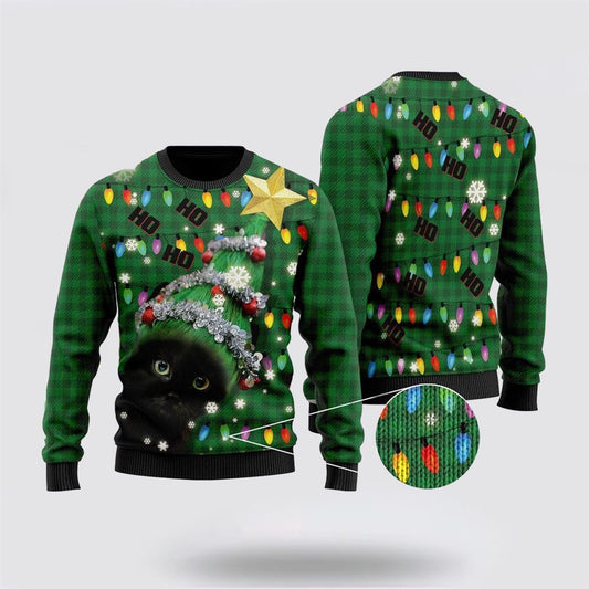 Ho Ho Ho Black Cat Christmas Tree Ugly Christmas Sweater For Men And Women, Best Gift For Christmas, Christmas Fashion Winter