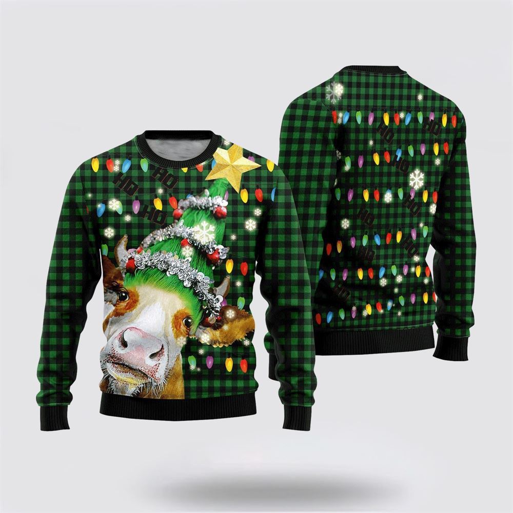 Ho Ho Ho Cow Christmas Tree Ugly Christmas Sweater, Farm Sweater, Christmas Gift, Best Winter Outfit Christmas