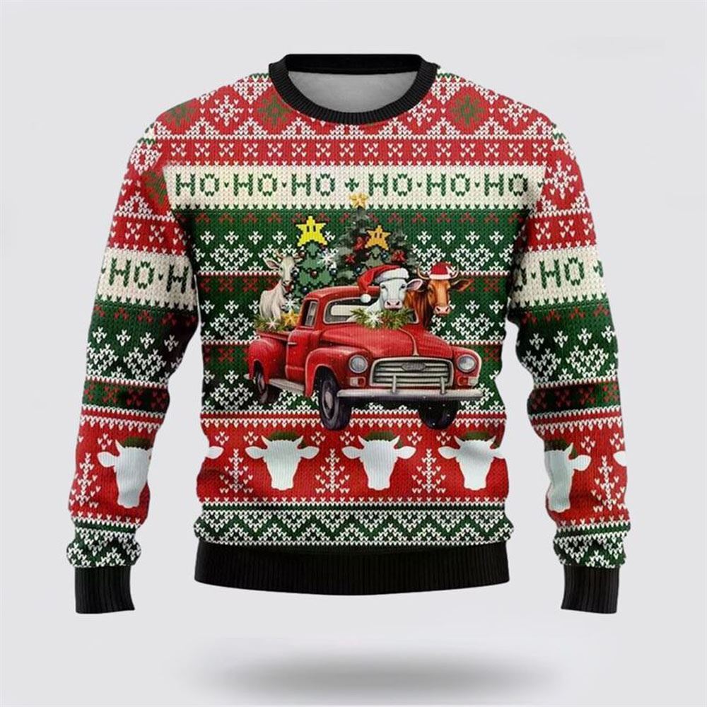 Ho Ho Ho Cow Christmass Ugly Christmas Sweater, Farm Sweater, Christmas Gift, Best Winter Outfit Christmas