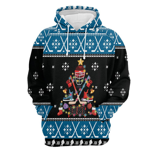 Hockey Christmas Tree All Over Print 3D Hoodie For Men And Women, Best Gift For Dog lovers, Best Outfit Christmas