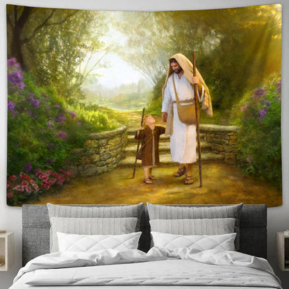 Holding Jesus Hand Like A Child Tapestry - Lead Me Guide Me Tapestry Christian - Jesus Pictures - Christian Wall Tapestry
