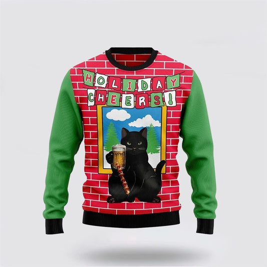 Holiday Cheer Black Cat Beer Christmas Ugly Christmas Sweater For Men And Women, Best Gift For Christmas, Christmas Fashion Winter