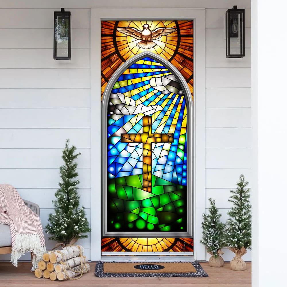Holy Cross With Dove Door Cover - Religious Door Decorations - Christian Home Decor