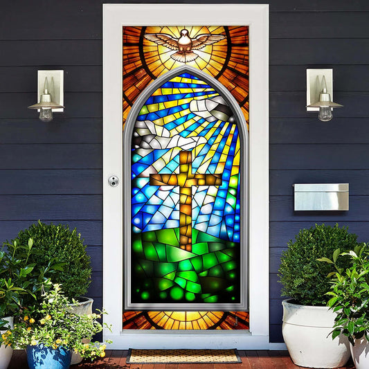 Holy Cross With Dove Door Cover - Religious Door Decorations