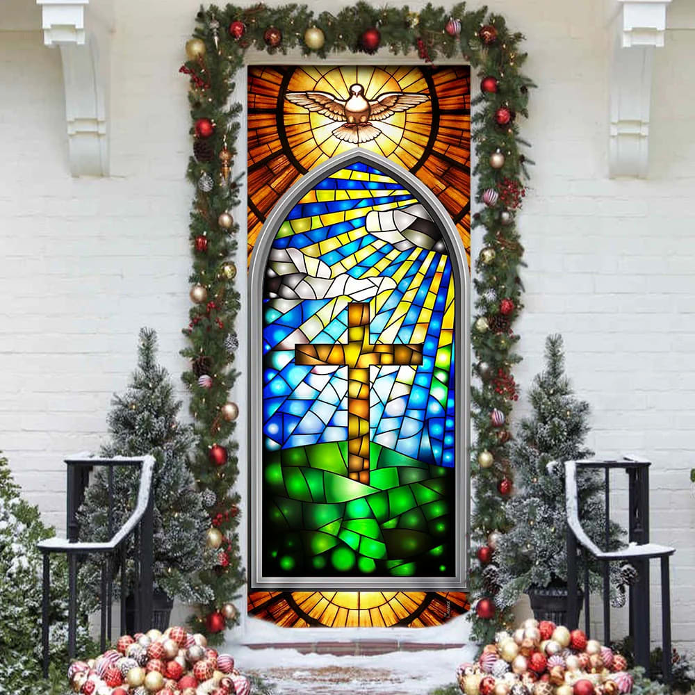 Holy Cross With Dove Door Cover - Religious Door Decorations