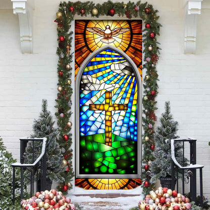Holy Cross With Dove Door Cover - Religious Door Decorations