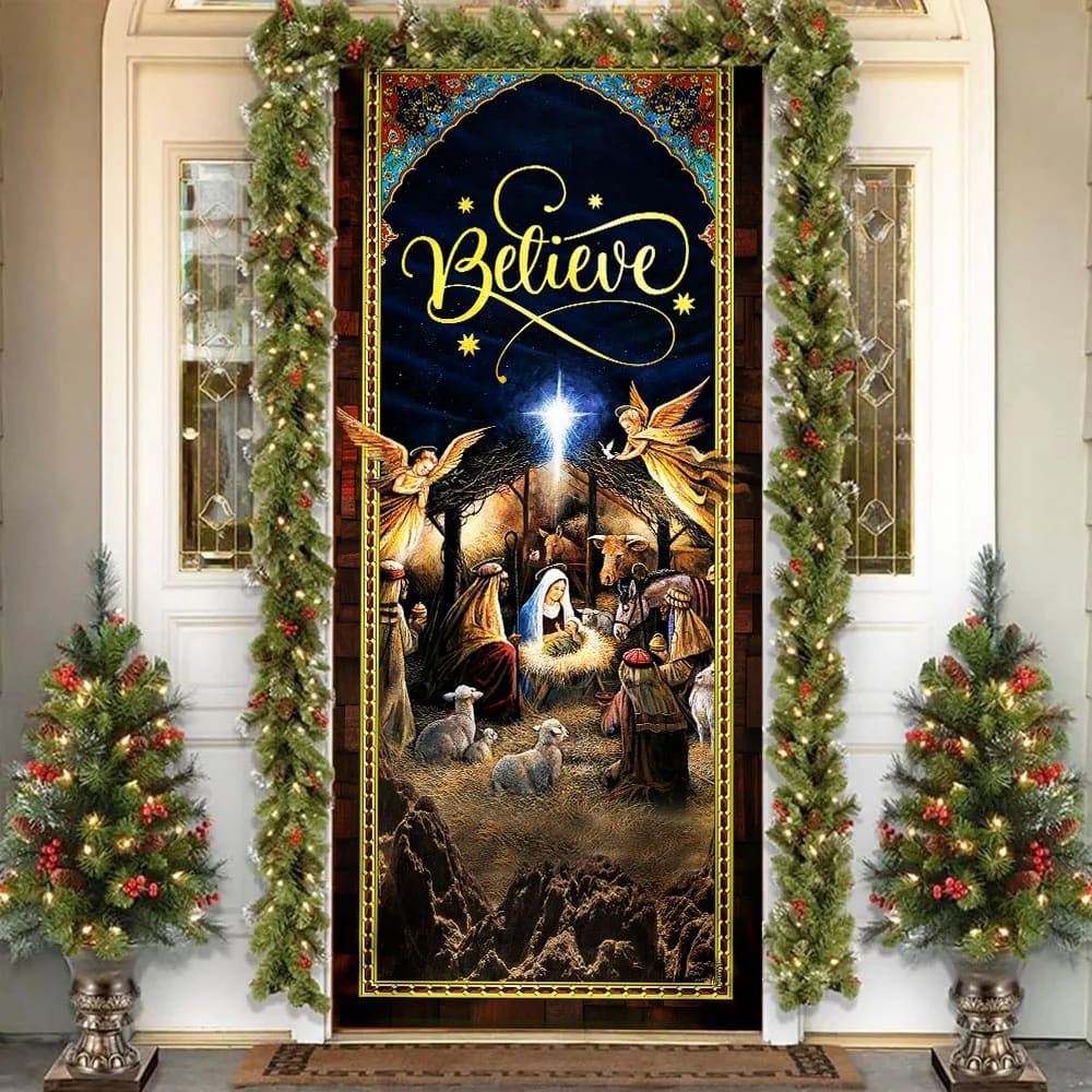 Holy Family Christmas Door Cover - Jesus Is Born -  Christmas Silent Night,