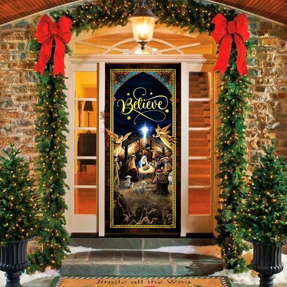 Holy Family Christmas Door Cover - Jesus Is Born -  Christmas Silent Night,