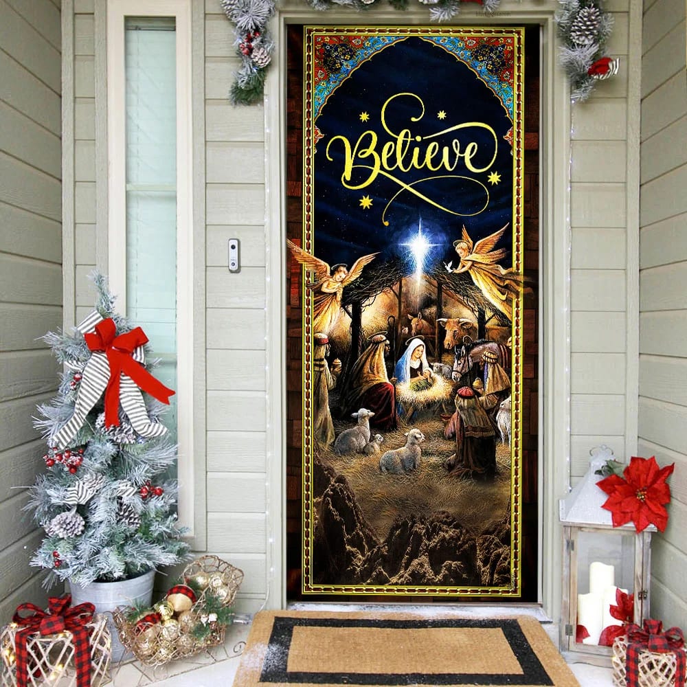 Holy Family Christmas Door Cover - Jesus Is Born -  Christmas Silent Night,