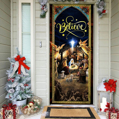 Holy Family Christmas Door Cover - Jesus Is Born -  Christmas Silent Night,