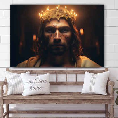 Holy Jesus In Crown Of Fire - Canvas Pictures - Jesus Christ Canvas - Christian Wall Art