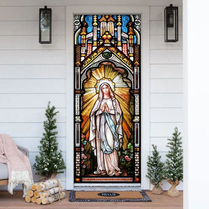 Holy Mary Stained Glass Door Cover - Religious Door Decorations
