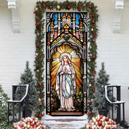Holy Mary Stained Glass Door Cover - Religious Door Decorations