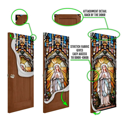 Holy Mary Stained Glass Door Cover - Religious Door Decorations