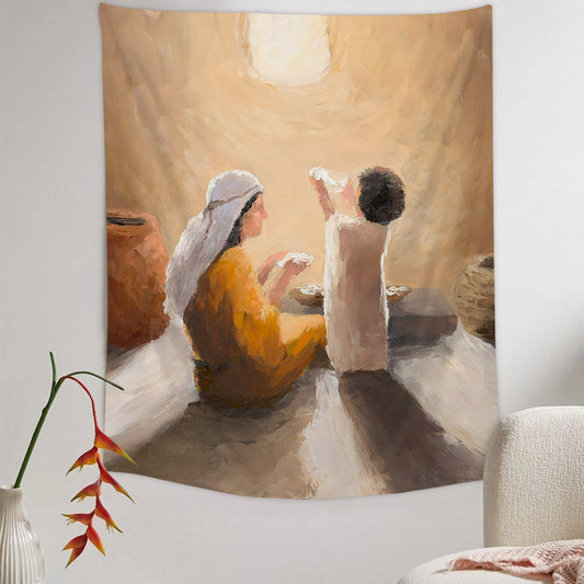 Holy Mother and Child Tapestry - Jesus Picture - Religious Tapestry - Christian Tapestry Wall Hangings