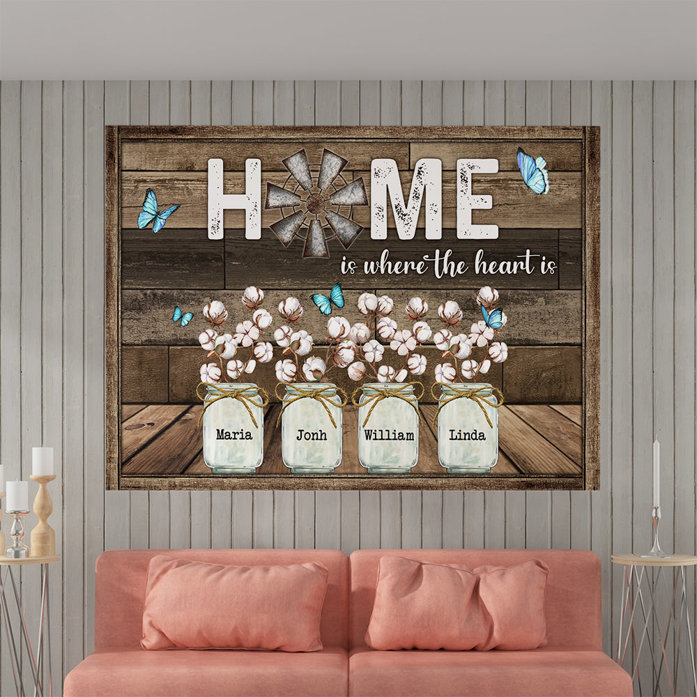 Home Is Where The Heart Is Canvas - Personalized Family Gifts