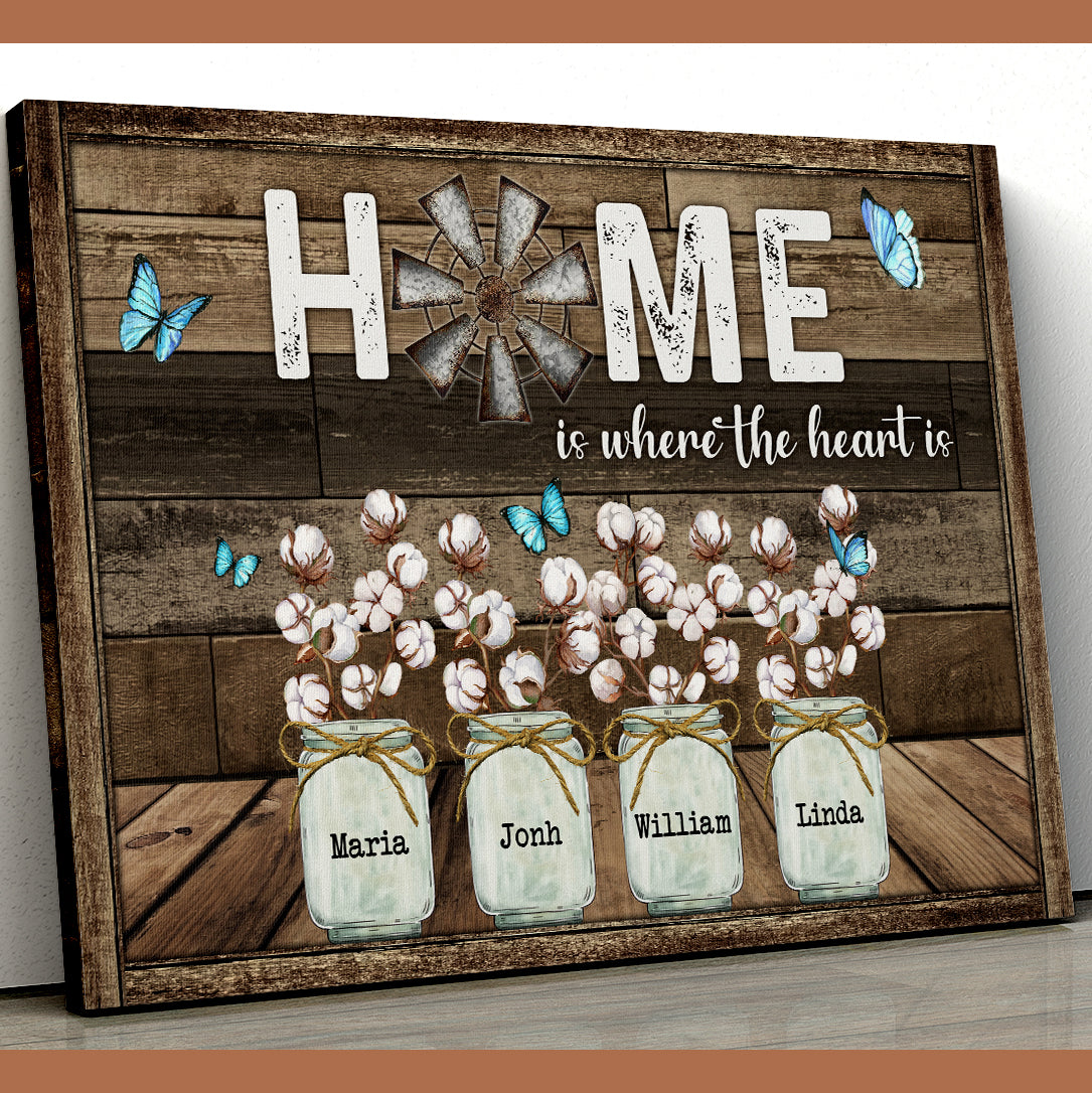 Home Is Where The Heart Is Canvas - Personalized Family Gifts