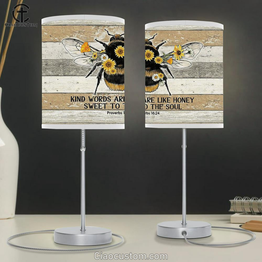 Honeybee Sunflower Kind Words Are Like Honey Large Table Lamp Art - Christian Room Decor - Religious Room Decor
