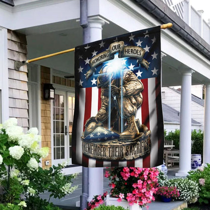 Honoring Our Heroes Remember Their Sacrifice Jesus Cross Flag - Outdoor Christian House Flag - Christian Garden Flags